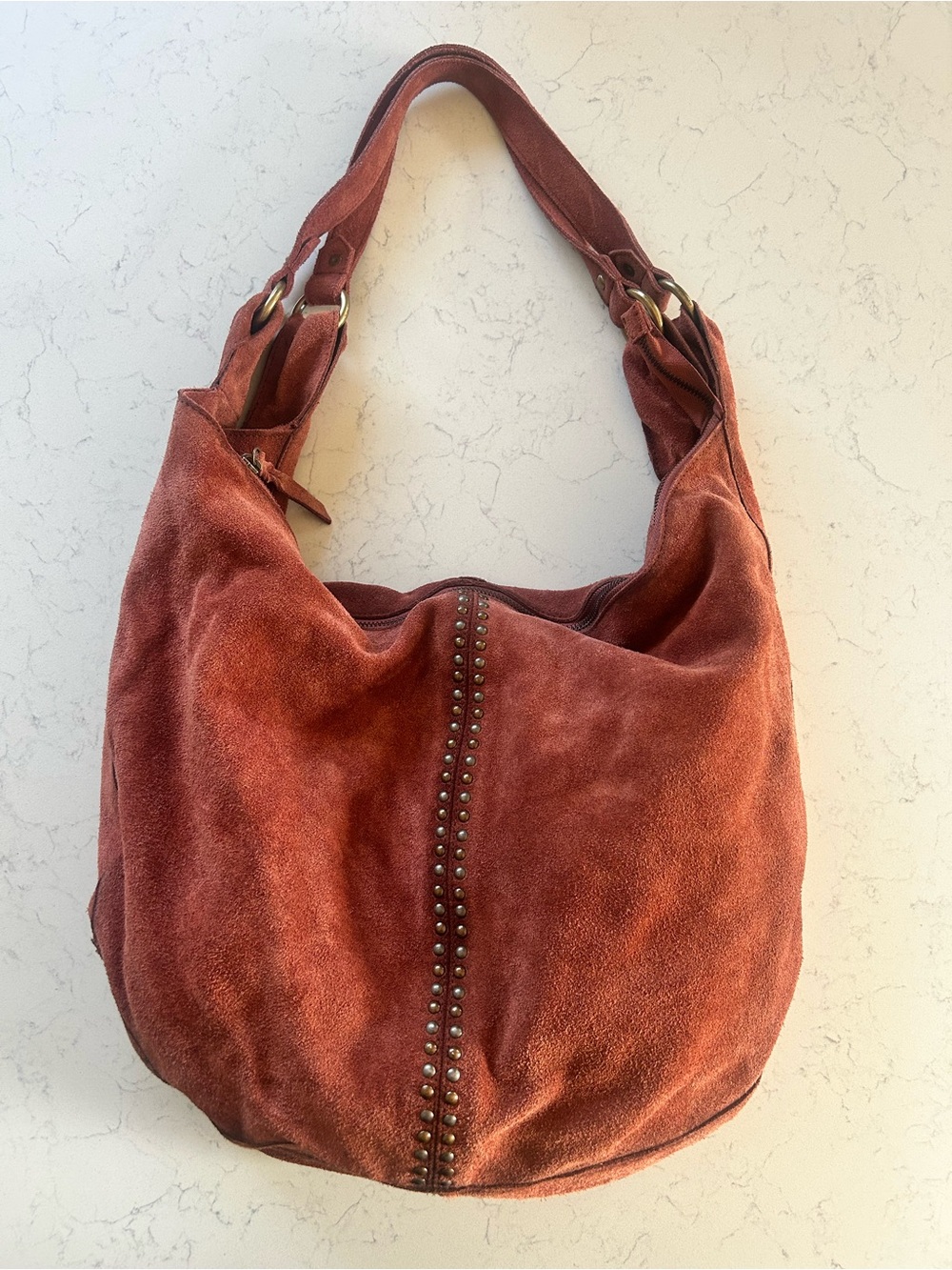 Free People Serengeti Suede Slouchy Hobo Tote in Brick - Picture 3 of 16